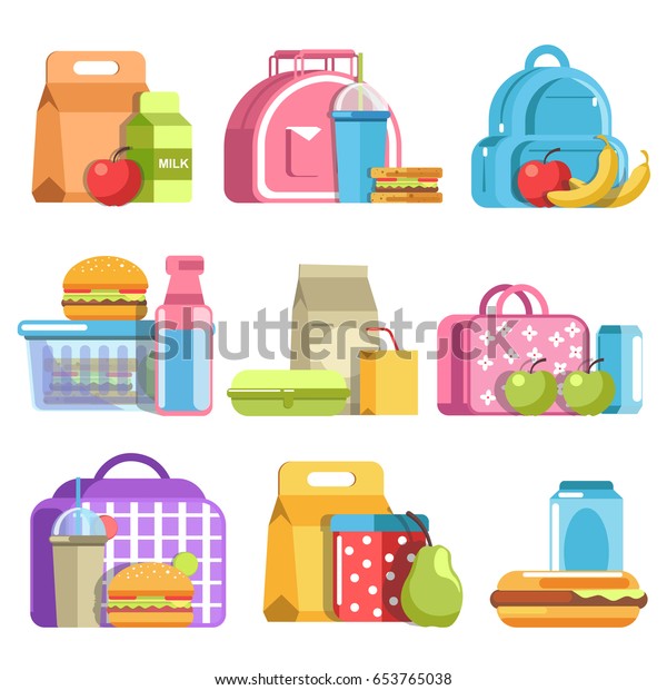 School Lunch Meal Boxes Containers Bottles Stock Vector (Royalty Free ...