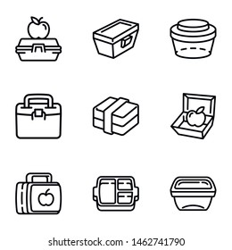 School Lunchbox Icon Set. Outline Set Of 9 School Lunchbox Vector Icons For Web Design Isolated On White Background