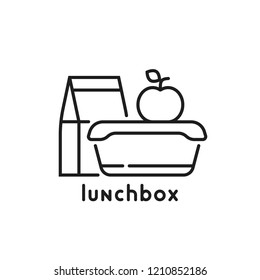 School Lunchbox Thin Line Icon. Flat Stroke Style Trend Art Modern Lunchtime Logotype Graphic Lineart Design Isolated On White Background. Concept Of Snack During Break Or College Healthy Food