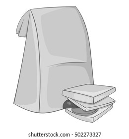 School lunches in package icon. Gray monochrome illustration of school lunches in package vector icon for web