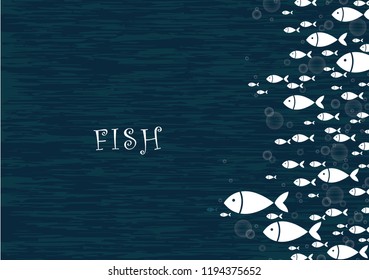 School of mackerel fish are swimming on indigo background.