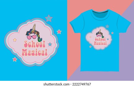 School Magical. T-shirt Design Layout With Unicorn Vector