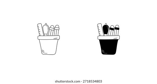 Icono de conjunto de material escolar con fondo blanco Ilustración de stock de Vector