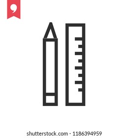 School material vector icon, design tool symbol, pencil and ruler sign