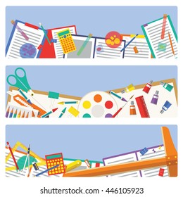 School Materials Supplies Icon Mixed for Note Paper or Picture Frame Decoration