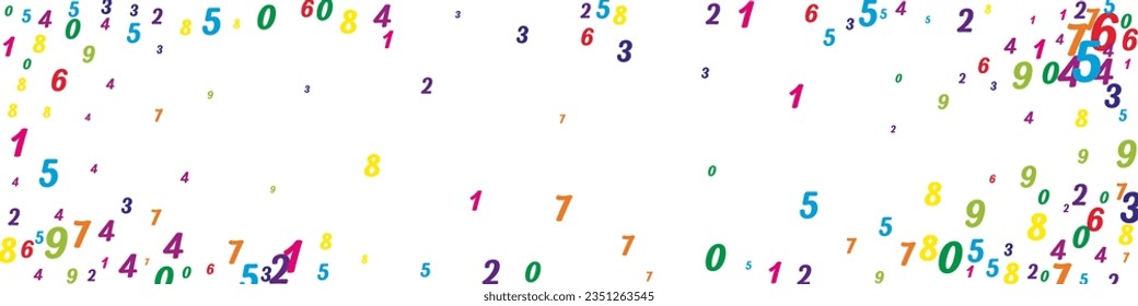 School math notebook cover. Colorful childish numbers  floating in the air. Back to school mathematics banner on white background. Falling numbers vector illustration.