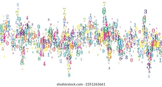 School math notebook cover. Colorful childish numbers  floating in the air. Back to school mathematics banner on white background. Falling numbers vector illustration.