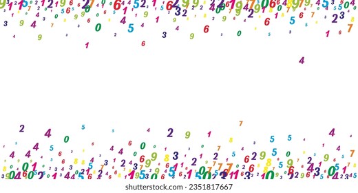 School math notebook cover. Colorful childish numbers  floating in the air. Back to school mathematics banner on white background. Falling numbers vector illustration.