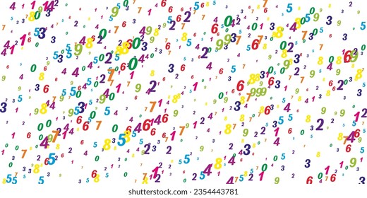 School math notebook cover. Colorful childish numbers  floating in the air. Back to school mathematics banner on white background. Falling numbers vector illustration.