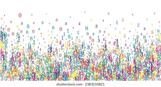 School math notebook cover. Colorful childish numbers  floating in the air. Back to school mathematics banner on white background. Falling numbers vector illustration.