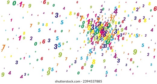 School math notebook cover. Colorful childish numbers  floating in the air. Back to school mathematics banner on white background. Falling numbers vector illustration.