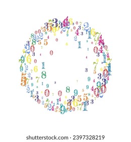 Schulmathematik-Titelbild Farbige kindische Zahlen schweben in der Luft. Zurück zu Mathematik-Banner auf weißem Hintergrund. Fallende Zahlen, Vektorgrafik.