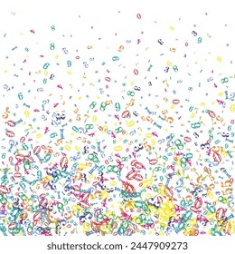 School math notebook cover. Colorful childish numbers  floating in the air. Back to school mathematics banner on white background. Falling numbers vector illustration.