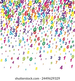 School math notebook cover. Colorful childish numbers  floating in the air. Back to school mathematics banner on white background. Falling numbers vector illustration.