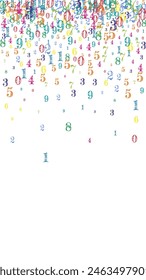 Cubierta de cuaderno de matemáticas escolar. Números infantiles coloridos flotando en el aire. Anuncio de matemáticas de vuelta a la escuela sobre fondo blanco. Ilustración vectorial de números en caída.