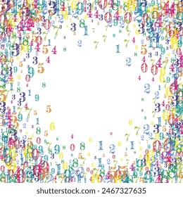 Cubierta de cuaderno de matemáticas escolar. Números infantiles coloridos flotando en el aire. Anuncio de matemáticas de vuelta a la escuela sobre fondo blanco. Ilustración vectorial de números en caída.