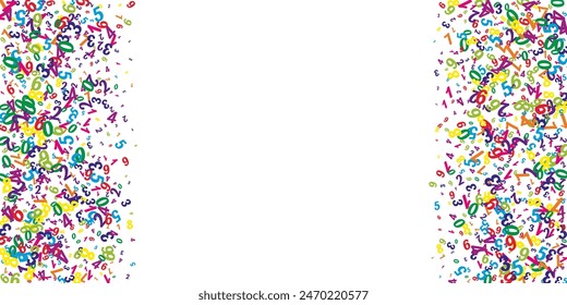 School math notebook cover. Colorful childish numbers  floating in the air. Back to school mathematics banner on white background. Falling numbers vector illustration.