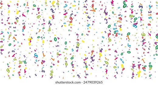 School math notebook cover. Colorful childish numbers  floating in the air. Back to school mathematics banner on white background. Falling numbers vector illustration.