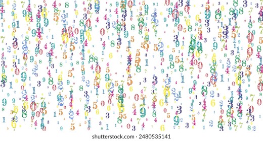 School math notebook cover. Colorful childish numbers  floating in the air. Back to school mathematics banner on white background. Falling numbers vector illustration.