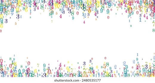 School math notebook cover. Colorful childish numbers  floating in the air. Back to school mathematics banner on white background. Falling numbers vector illustration.