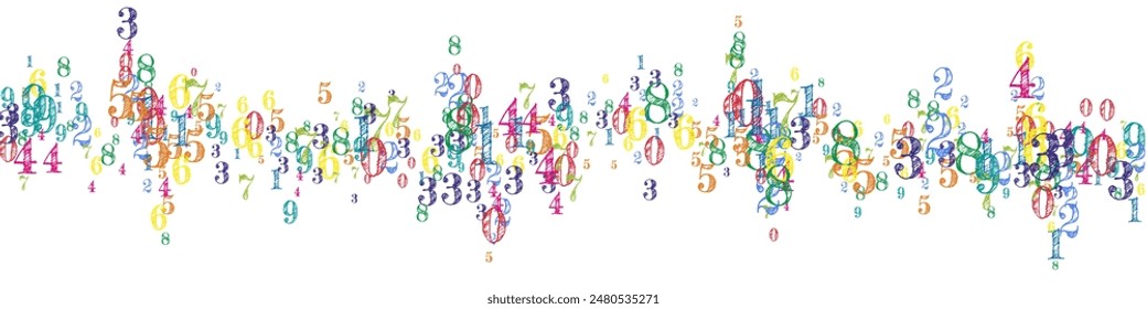 Cubierta de cuaderno de matemáticas escolar. Números infantiles coloridos flotando en el aire. Anuncio de matemáticas de vuelta a la escuela sobre fondo blanco. Ilustración vectorial de números en caída.