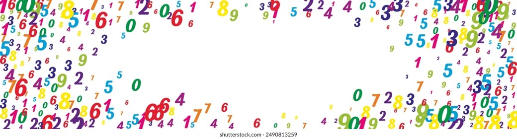 School math notebook cover. Colorful childish numbers  floating in the air. Back to school mathematics banner on white background. Falling numbers vector illustration.