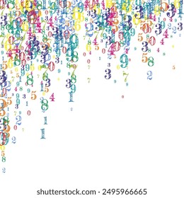 School math notebook cover. Colorful childish numbers  floating in the air. Back to school mathematics banner on white background. Falling numbers vector illustration.