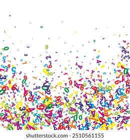 School math notebook cover. Colorful childish numbers  floating in the air. Back to school mathematics banner on white background. Falling numbers vector illustration.