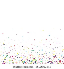 Cubierta del cuaderno de matemáticas de la escuela. Coloridos números infantiles flotando en el aire. Anuncio de matemáticas de regreso a la escuela sobre fondo blanco. Ilustración vectorial de números decrecientes.