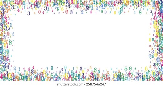 School math notebook cover. Colorful childish numbers  floating in the air. Back to school mathematics banner on white background. Falling numbers vector illustration.