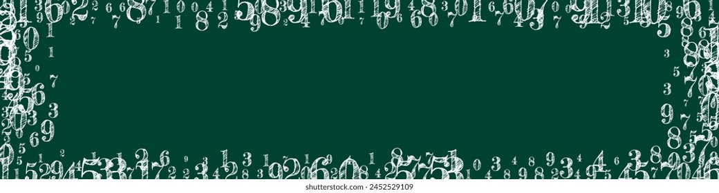 Notebook-Cover für Schulmathematik. In der Luft schwebende weiße Kreidenzahlen. Zurück zum Mathematik-Banner der Schule auf Tafel Hintergrund. Sinkende Zahlen Vektorillustration.