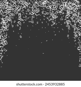 Cubierta de cuaderno de matemáticas escolar. Números de tiza blanca flotando en el aire. Anuncio de matemáticas de vuelta a la escuela en el fondo de pizarra. Ilustración vectorial de números en caída.