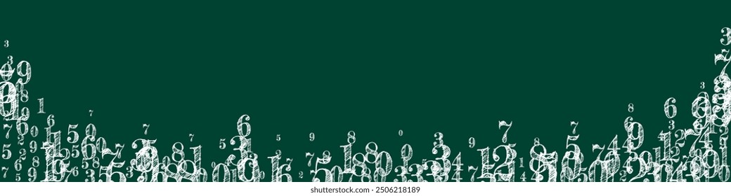 School math notebook cover. White chalk numbers  floating in the air. Back to school mathematics banner on blackboard background. Falling numbers vector illustration.