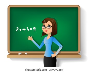 School mathematics teacher in front of the blackboard