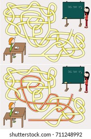 School maze for kids with a solution
