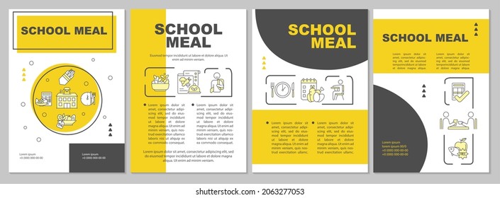 School meal brochure template. Cooking school lunch for students. Flyer, booklet, leaflet print, cover design with linear icons. Vector layouts for presentation, annual reports, advertisement pages