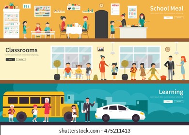 School Meal Classrooms Learning flat interior outdoor concept web