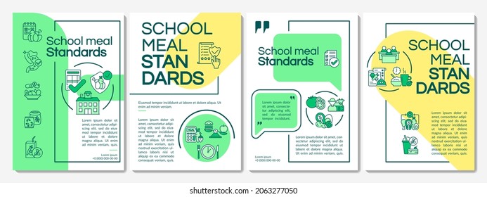 School meal standards brochure template. Food for children. Flyer, booklet, leaflet print, cover design with linear icons. Vector layouts for presentation, annual reports, advertisement pages