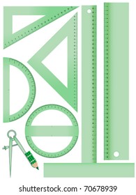school measurement set against white background, abstract vector art illustration