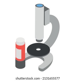 School microscope icon isometric vector. Small microscope, container with reagent. Researching, studying, education