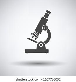 School microscope icon on gray background, round shadow. Vector illustration.