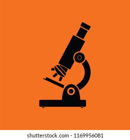 School microscope icon. Orange background with black. Vector illustration.