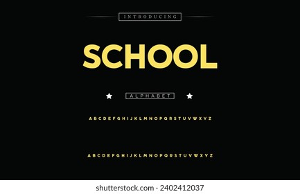 Schule Moderne, feine Schriftart. Sans Serif Font. Regular Italic Uppercase Kleinschreibung Große Typografie Alphabet Schriftarten für Mode, Sport, Technologie, Digital, Film, Logo-Design, Vektorgrafik