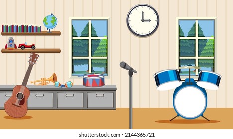 School Music Classroom Interior Concept Illustration