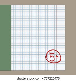 School notebook with assessment 5+
