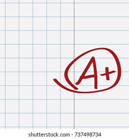 School notebook with assessment A+