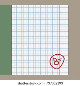 School notebook with assessment B+