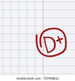 School notebook with assessment D+