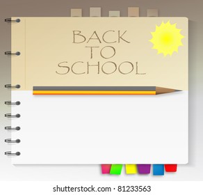 School notebook with bookmarks