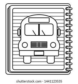 school notebook with bus drawing